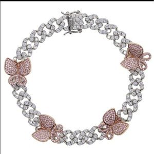 Pink and Silver butterfly cuban anklet